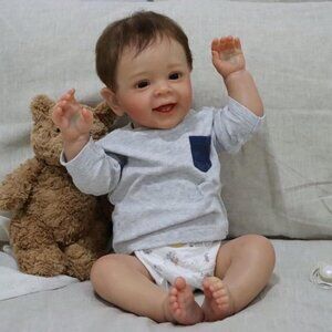 🆕 Reborn Baby Boy Grey Soft Silicone Vinyl Real Life Realistic Toddler Toys